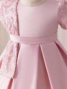SHEIN Glamorique Kids Baby Girls' Rose Embroidered Satin High-Low Skirt Party Princess Dress, Elegant For Birthday, Banquet, Wedding Elegant Dresses For Baby Girls Party Dresses Baby - Pink - View 7