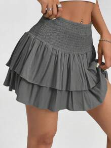 SHEIN PETITE Gerimpelde taille gelaagde zoom korte zomerrok