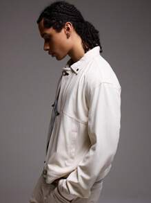 Musero Collared Hook And Eye Fastening Canvas Jacket - Apricot - View 3