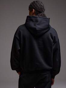 Musero 适合机场春假的超大款落肩连帽卫衣 - 黑色 - 查看 4