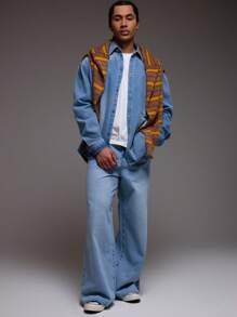 Musero Men Washed Collared Pocket Detail Long Sleeve Denim Shirt