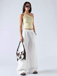 LYSMO 2025 New Arrivel Spring-Summer Cool Ice Silk Trousers With Distressed Stitch Details, Simple And Casual For Daily Commuting - White - View 4