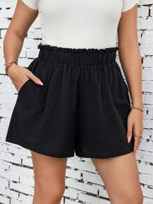 SHEIN Clasi 2pcs Plus Size Summer Shorts, Breathable & Comfortable With Large Pockets, Black & Army Green - Pink - View 2