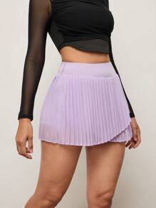 Activina Minimalist Solid Color Pleated Wrap Mini Skirt Shorts