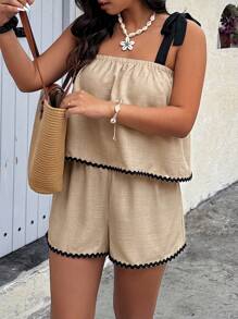 SHEIN Clasi 大码系肩宽松吊带上衣和宽松短袖休闲度假两件套