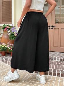 SHEIN EZwear Plus Size Capris For Women,Work,Solid Color Wide Leg Pants,Skorts For Women,Loose Business Casual Woman Straight Leg Trousers,Spring Summer Clothes