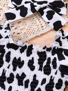 2pcs/Set Baby Girl Fashion Leopard Print Ruffled Hem Dress And Headband Set For Summer - Black and White - View 6