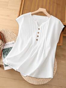 Rusticease Blusa sin mangas con cuello en pico, de unicolor casual para vacaciones de mujer