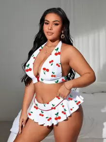 Swim Mod 大码樱桃印花比基尼套装，休闲度假风格 - 彩色 - 查看 5