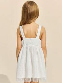 SHEIN Young Girls White Sleeveless Chiffon Dress, Elegant, Spring/Summer - White - View 2