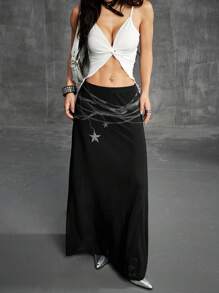 Comfortcana 女士春夏圣帕特里克节街头服饰复古星星图案黑色长裙