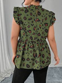 SHEIN Clasi Damen Große Größen Leoparden Muster Lässig Flügelärmel Shirt für den Sommer