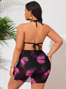 SHEIN Swim Curve Plus Size Women 3pcs Printed Tie-Up Sexy Bikini Set, Beach & Pool Swimwear For Summer Beach Vacation - Multicolor - View 2