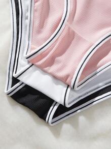 3 pièces/pack Culottes décontractées avec rayures et lettres pour adolescentes