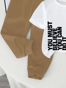 SHEIN 2pcs/Set Young Boy Casual Simple Round Neck Short Sleeve T-Shirt And Pants Set, Suitable For Summer