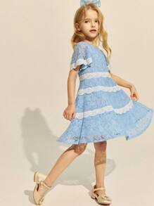 SHEIN Young Girls' & Elegant Blue Dress, Spring/Summer - Blue - View 1