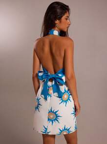 Forever 21 Women's Polka Dot Print Cross Neck Fashion Mini Dress - Blue - View 2