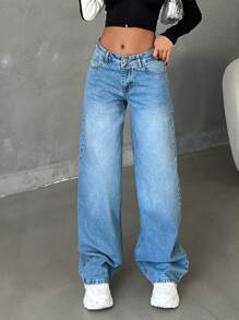 EURMUSE LOW RISE WIDELEG JEAN WITH BACK POCKET DETAIL - Light Wash - View 5