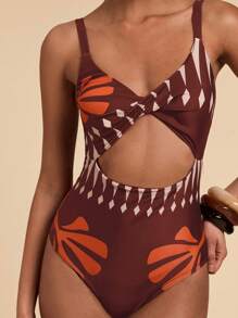 Travachic 女士镂空几何印花连体泳衣，适合度假和海滩