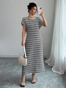 Elenzga Vestito lungo casual da vacanza, nero e bianco, con lavorazione a uncinetto, novità primavera/estate, da donna