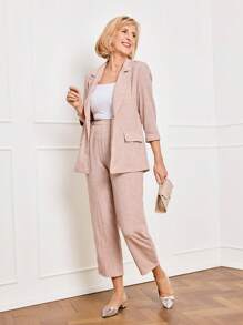 SHEIN LUNE Women Casual Minimalist Blazer - Khaki - View 6