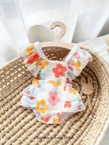 Cozy Pixies Pelele de manga corta con cuello cuadrado y estampado floral para recién nacida