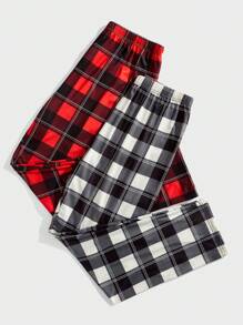 2pcs/Set Men's Plaid Casual Lounge Pants, Fall Winter Clothes