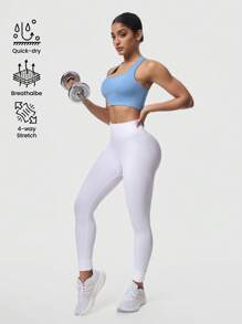 SHEIN Sports Top deportivo minimalista de unicolor para mujer - Azul - Ver 4