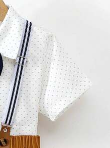 Young Boy 2pcs Outfit: White Dress Shirt And Suspender Shorts Suit - Multicolor - View 6