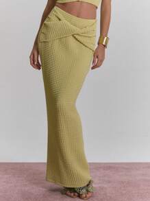 MUSERA Ruched Chiffon Stretch Tie Waist Fitted Maxi Skirt