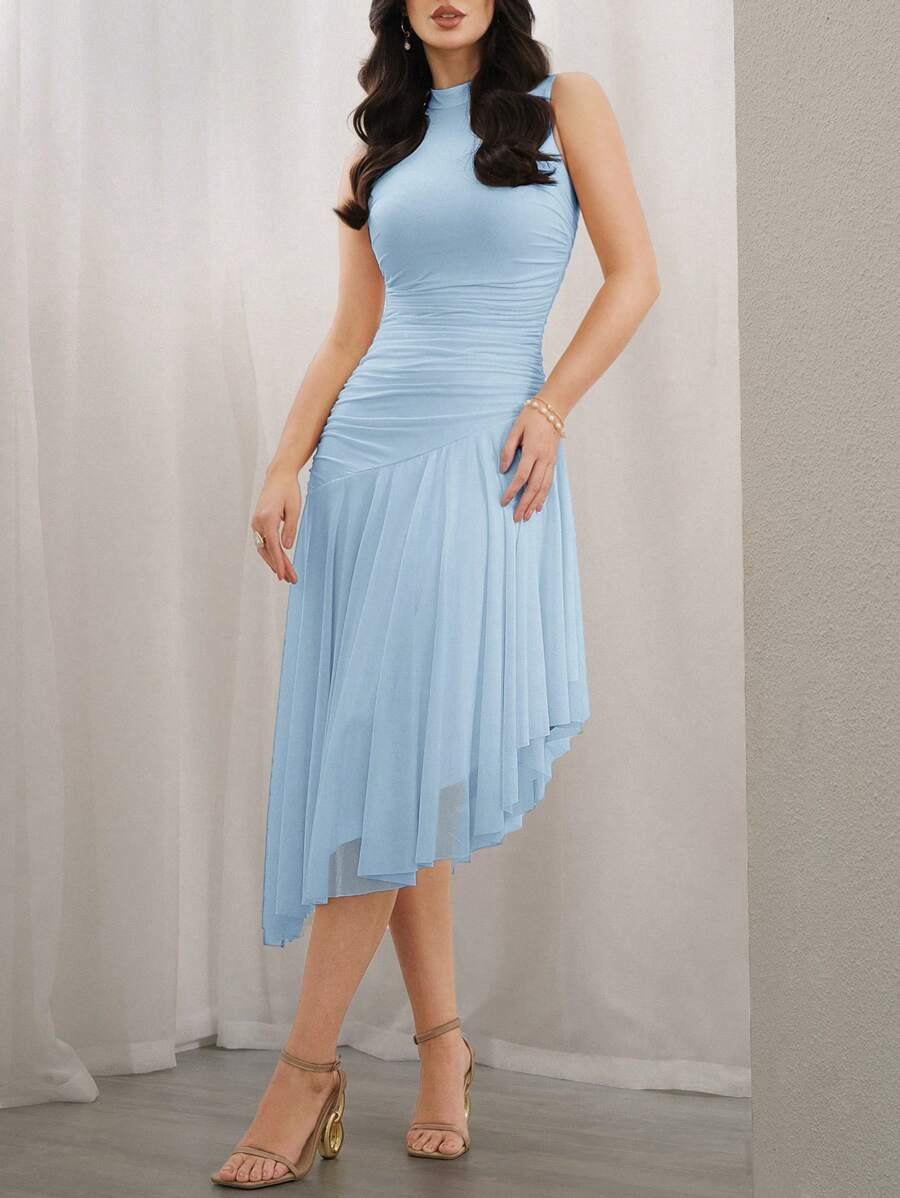 Modelyn Robe longue de soirée simple et sans manches de couleur unie pour femmes, à porter au quotidien - Bleu azur - Voir 1