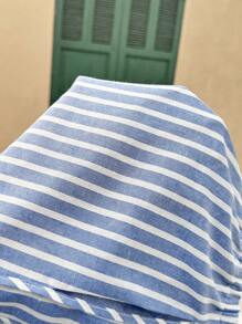 SHEIN Conjunto informal de dos piezas para mujer con textura de lino, blusa holgada de hombros descubiertos a rayas y pantalones cortos, adecuado para vacaciones de verano, cómodo atuendo bohemio de mamá para la playa, funda de traje de baño, vestido para el Día de la Madre, elegante vestimenta de maternidad para maestras