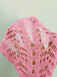 SHEIN Swim Women's Solid Color Waist Tie Hollow Out Cover-Up Shorts Vacation Set - Pink - View 4