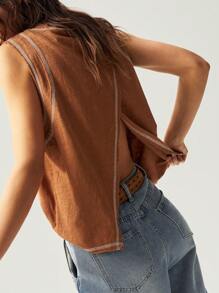 Bohemela Boho Plain Knit Loose Washing Women Tank Top