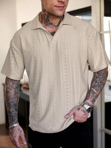 Manfinity Homme Áo thun polo nam tay ngắn vải họa tiết thường ngày đi làm - Màu be - Xem 8