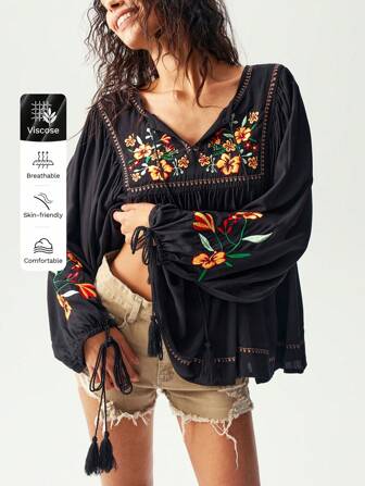 Bohemela เสื้อเชิ้ตแขนยาวปักลายดอกไม้สง่างามไซส์ใหญ่