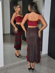 SHEIN ICON Women's Going Out Sexy Concert Party Birthday Women Outfits Ruffle Hem Slit Leopard Print Low Waist Skirt