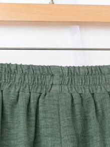 Rusticease 女士简约纯色休闲长裤，夏季 - 綠色 - 查看 6
