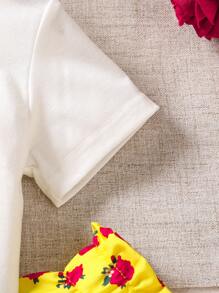 2pcs/Set Young Girl Floral Print Round Neck Short Sleeve T-Shirt And Pants, Casual Outfit