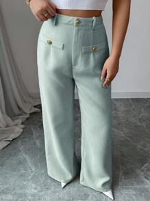 Chiquease Apricot Color Textured Fabric Casual Pants For Young Ladies, Suitable For Daily Wear, Office, And Family Gatherings In Autumn/Winter Women Clothing Pants Spring Pants For Women Bottoms Women Pants Woman Pants Fall Cloth For Women - Green - View 5
