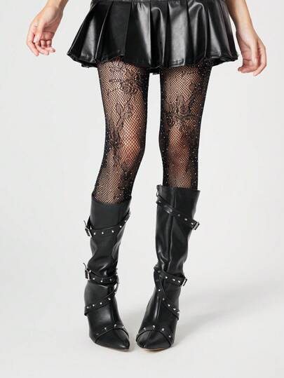 Fairycore جوارب نسائية سوداء ذات نمط زهري للارتداء اليومي