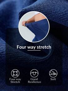 SHEIN Essnce 大码女式弹力牛仔裤，卷边设计，百搭紧身款式 - 藍色 - 查看 10