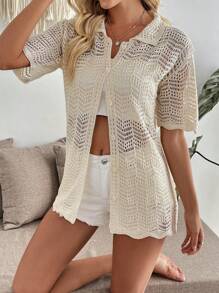 Pariaura Cárdigan de punto casual francés para primavera y verano, con diseño hueco, una pieza de vestir versátil y de moda