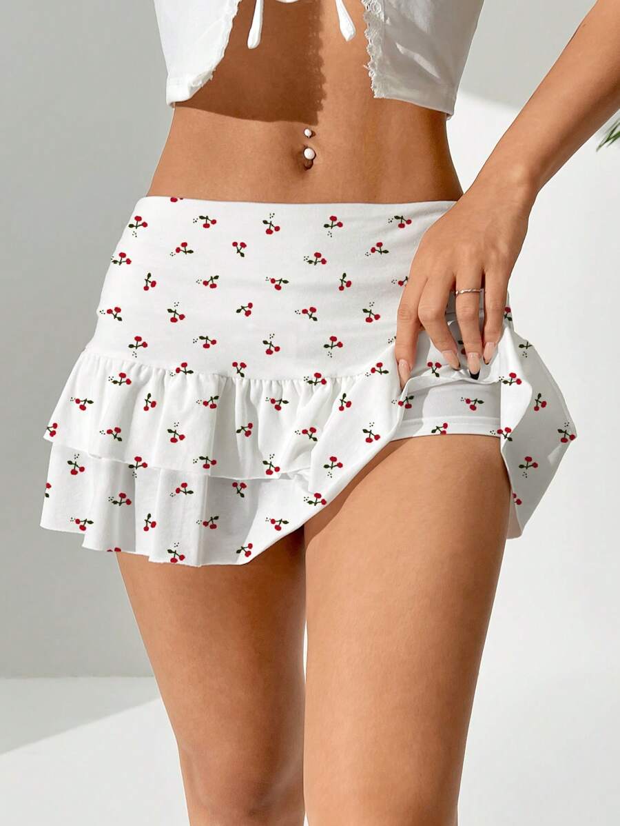 SHEIN EZwear Falda minimalista casual de cintura baja con volantes multicapa en el bajo