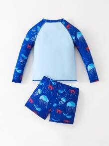 Young Boy Printed Sporty Swimsuit Set - Multicolor - View 2