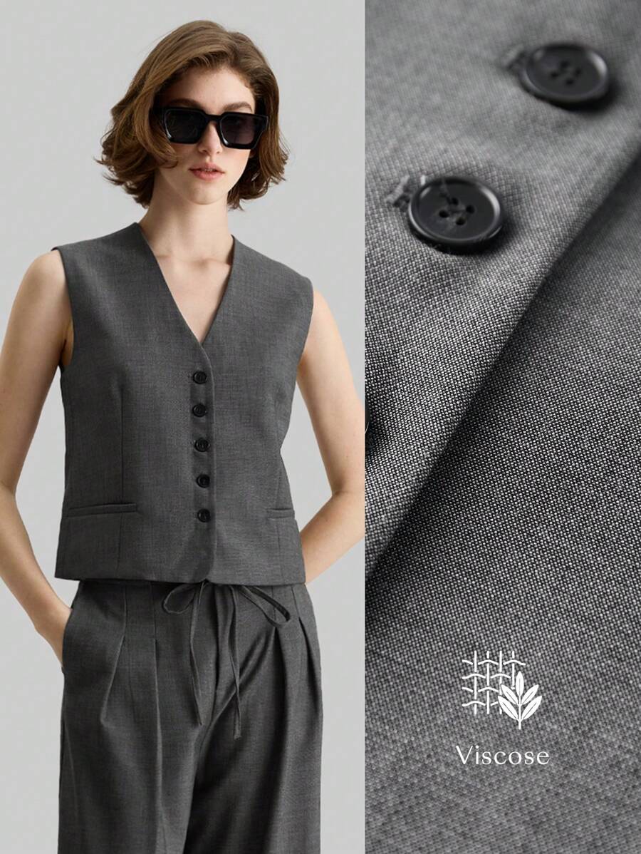 Ontre Women Solid Color Sleeveless Casual Tops, Minimalist Fashion For Everyday Wear - Grey - View 1