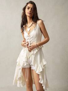 Bohemela Váy quây trang trí nhiều tầng cho nữ đi nghỉ mát - trắng - Xem 5