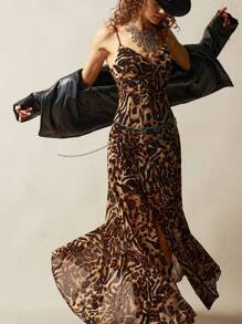 Bohemela Boho Women's Fashionable Sexy Leopard Print Mesh Split Strap Dress