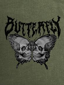 ROMWE Grunge Punk Women Gothic Skeleton Butterfly Letter Print Tank Top - Army Green - View 3