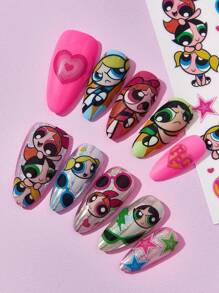 THE POWERPUFF GIRLS X SHEIN A Blossom, Bubbles, Buttercup Pattern Decorative Sticker, Which Can Be Freely Cut And Layered, Can Be Used To Decorate Nails, Cups, Stationery, Planners, And More, Allowing You To Decorate Any Place You Like,Suitable For Women, Girls, Blossom, Bubbles, Buttercup,Love, Friendship - Multicolor - View 7